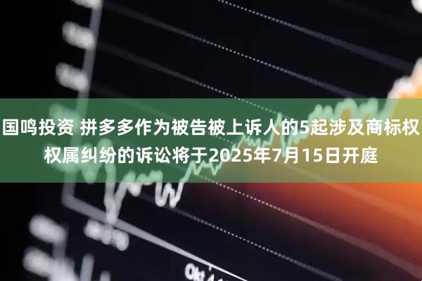 国鸣投资 拼多多作为被告被上诉人的5起涉及商标权权属纠纷的诉讼将于2025年7月15日开庭